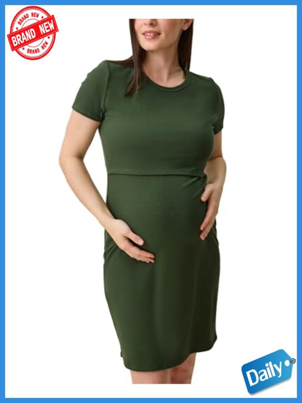 Ribbed Maternity Nursing Dress, Short Sleeve, Breastfeeding